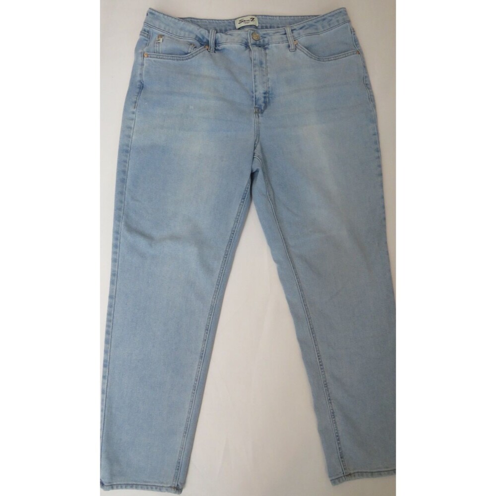 Seven7 Straight Leg Jeans Light Wash Denim Stretch Button Accents Size 16